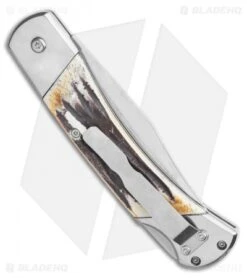 Bear And Son Automatic Lockback Knife Stag Bone (3.5" Satin) -Knife Sale Shop Bear and Son Automatic Lockback Knife Stag Bone 5 Satin BHQ 120298 LS Side