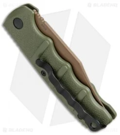 Boker Desert Warrior Kalashnikov Bowie Automatic Knife OD Green (D2 Copper) -Knife Sale Shop Boker Kalashnikov Bowie Auto Desert Warrior OD Green Copper 01KALS22N BHQ 17106 jr side 2