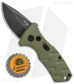 Boker Stubby Strike CA Legal Automatic Knife OD Green (1.9" Smokewash D2) -Knife Sale Shop Boker Stubby Strike CA Legal Auto OD Green Smokewash 01BO442NSOI BHQ 99648 jr bottlecap