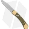 Buck Knives Buck 110 Automatic Knife OD Green Canvas Micarta/Brushed Brass (3.75" SW) -Knife Sale Shop Buck 110 Auto Brushed Micarta Brass BHQ 88783 er