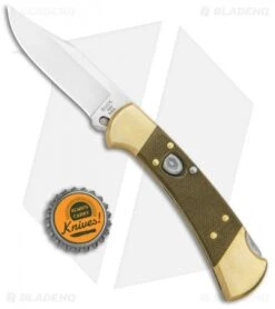 Buck Knives Buck 112 Exclusive Automatic Knife Green Micarta/Brass (3" Satin) -Knife Sale Shop Buck 112 Exclusive Auto OD Green Micarta Polished Brass Satin 0112GRSABHQ B BHQ 101545 jr bottlecap 1 2