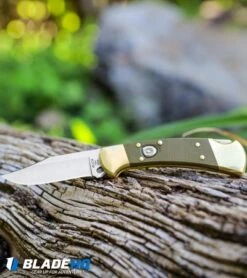 Buck Knives Buck 112 Exclusive Automatic Knife Green Micarta/Brass (3" Satin) -Knife Sale Shop Buck 112 Exclusive Automatic Knife Green Micarta Brass Satin BHQ 101545 kp log web