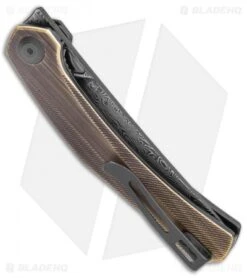 CIVIVI Lazar Liner Lock Knife Black Hand Rubbed Brass (3.1" Damascus) -Knife Sale Shop CIVIVI Lazar LL Black Hand Rubbed Brass C20013 DS2 BHQ 135073 jr side