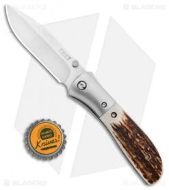 CRKT Carson M4-02 Stag Spring Assisted Knife (3.25" Satin) M4-02S -Knife Sale Shop CRKT Carson M4 02S Stag SA Satin BHQ 7036 jr bottlecap