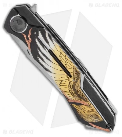 Dew Hara Custom Mina Liner Lock Knife Hand Engraved Phoenix Copper (3.5" Mirror) 4 Dew Hara Custom Mina Liner Lock Knife Hand Engraved Phoenix Copper (3.5" Mirror) - Image 2