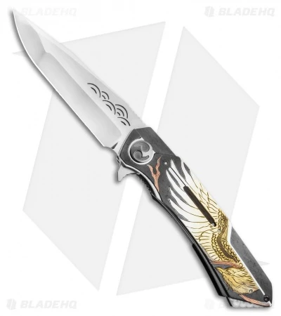 Dew Hara Custom Mina Liner Lock Knife Hand Engraved Phoenix Copper (3.5" Mirror) 3 Dew Hara Custom Mina Liner Lock Knife Hand Engraved Phoenix Copper (3.5" Mirror)