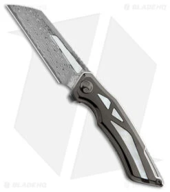 Dew Hara Custom Ray Liner Lock Knife DLC Titanium W/ MOP Inlay (3.5" Damascus)