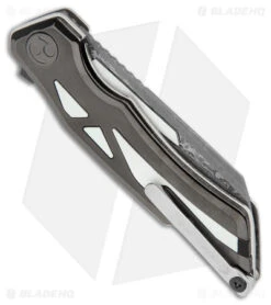 Dew Hara Custom Ray Liner Lock Knife DLC Titanium W/ MOP Inlay (3.5" Damascus) -Knife Sale Shop Dew Hara Custom Ray LL Ti Damascus BHQ 177319 jr side