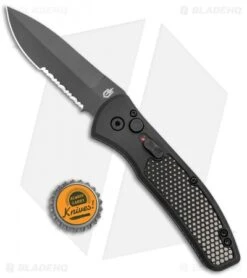 Gerber Empower Automatic Knife Black Armor Grip Serrated (3.25" Black) 30-001636 -Knife Sale Shop Gerber Empower Auto Black Armor Grip Serr Black BHQ 112130 jr bottlecap