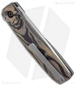 Jason Clark Custom Scar Tanto Flipper Black/Brown Marbled G-10 (3.4" Satin) -Knife Sale Shop Jason Clark Custom Scar Tanto Flipper Black Brown Marbled G 10 Satin BHQ 19854 jr side