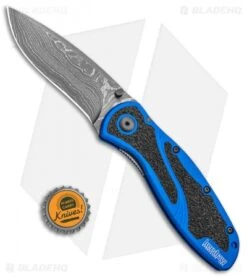 Kershaw Blur Assisted Opening Knife Blue Aluminum (3.375" Damascus) 1670NBDAM -Knife Sale Shop Kershaw Blur Assisted Opening Knife Blue Aluminum Damascus 1670NBDAM BHQ 107880 kp bottlecap jr