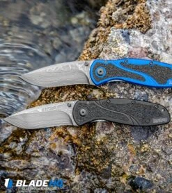 Kershaw Blur Assisted Opening Knife Blue Aluminum (3.375" Damascus) 1670NBDAM -Knife Sale Shop Kershaw Blur Assisted Opening Knife Blue Aluminum Damascus 1670NBDAM BHQ 107880 kp water web