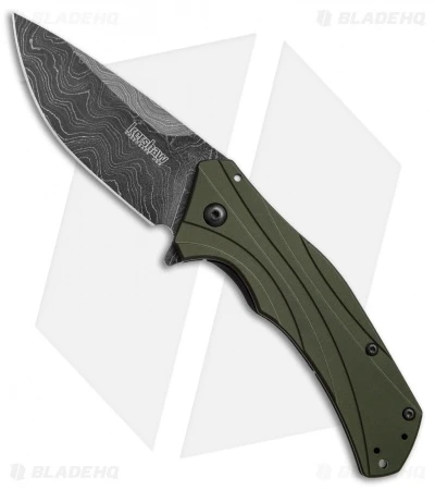 Kershaw Knockout Assisted Opening Knife OD Green (3.25" Damascus) 1870OLDAM 3 Kershaw Knockout Assisted Opening Knife OD Green (3.25" Damascus) 1870OLDAM
