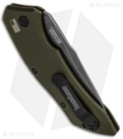 Kershaw Launch 1 Automatic Knife Olive Green Aluminum (3.4" BlackWash) 7100OLBW -Knife Sale Shop Kershaw Launch 1 Automatic Olive Green Aluminum BlackWash 7100OLBW BHQ 91250 jr side