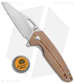 Kizer Horn Frame Lock Flipper Knife Tan Micarta (3.1" Satin) Ki3557 -Knife Sale Shop Kizer Horn FL Flipper Natural Micarta Satin V3557N1 BHQ 106885 jr bottlecap
