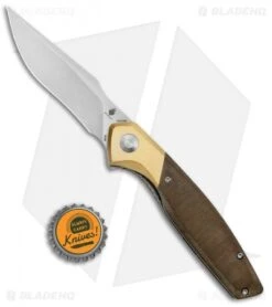 Kizer Manganas Grazioso Liner Lock Knife Green Micarta/Brass (3.4" Satin) -Knife Sale Shop Kizer Manganas Grazioso LL Green Micarta Brass SW V4572N2 BHQ 126582 jr bottlecap
