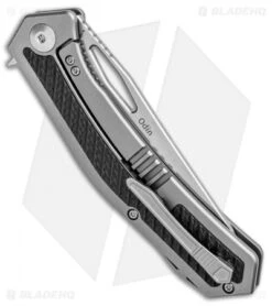 Kizer Odin Frame Lock Flipper Knife Textured CF/Ti (4" Stonewash) Ki5523 -Knife Sale Shop Kizer Odin FL Flipper Textured CF Ti SW Ki5523 BHQ 85509 jr side