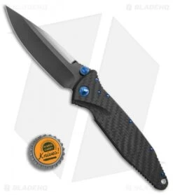 Marfione Custom Socom Elite S/E Knife CF W/ Flamed Spacer + Blue HW (DLC Mirror) -Knife Sale Shop Marfione Custom Socom Elite SE CF flamed spacer blue ti hw DLC mirror BHQ 75773 er bottlecap