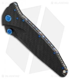 Marfione Custom Socom Elite S/E Knife CF W/ Flamed Spacer + Blue HW (DLC Mirror) -Knife Sale Shop Marfione Custom Socom Elite SE CF flamed spacer blue ti hw DLC mirror BHQ 75773 er spine