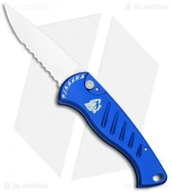 Piranha Fingerling Automatic Knife W/ Blue Handle (2.5" Mirror Serr)