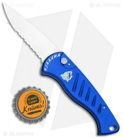 Piranha Fingerling Automatic Knife W/ Blue Handle (2.5" Mirror Serr) -Knife Sale Shop Piranha Fingerling Auto Blue Mirror Serr BHQ 0406 jr bottlecap