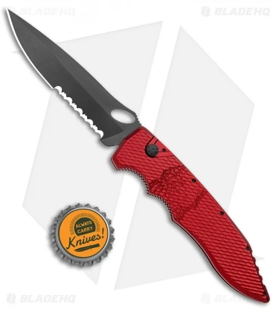 Piranha Mini Predator Red Tactical Automatic Knife (3.5" Black Serr) 6 Piranha Mini Predator Red Tactical Automatic Knife (3.5" Black Serr) - Image 4