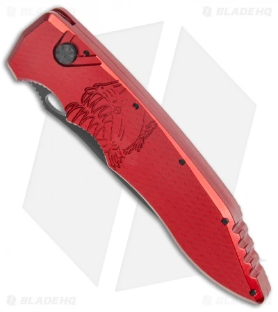 Piranha Mini Predator Red Tactical Automatic Knife (3.5" Black Serr) 4 Piranha Mini Predator Red Tactical Automatic Knife (3.5" Black Serr) - Image 2