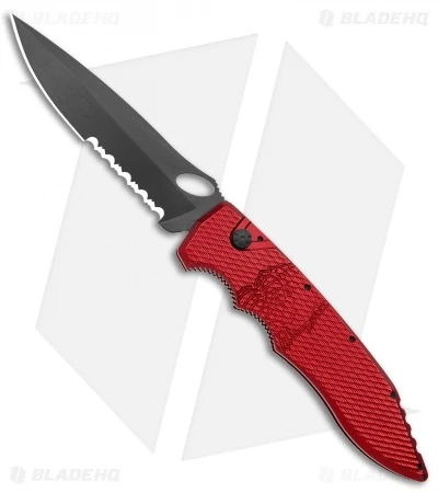 Piranha Mini Predator Red Tactical Automatic Knife (3.5" Black Serr) 3 Piranha Mini Predator Red Tactical Automatic Knife (3.5" Black Serr)
