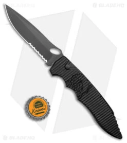 Piranha Predator Automatic Knife Black Tactical (4.1" Black Serr) -Knife Sale Shop Piranha Predator Black Tactical Auto Black Serr BHQ 12720 jr bottlecap