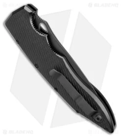 Piranha Predator Automatic Knife Black Tactical (4.1" Black Serr) -Knife Sale Shop Piranha Predator Black Tactical Auto Black Serr BHQ 12720 jr side