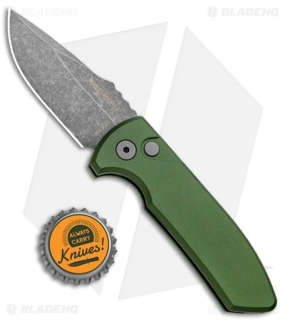 Pro-Tech Les George SBR Automatic Knife OD Green Aluminum (2.6" Acid Wash) 6 Pro-Tech Les George SBR Automatic Knife OD Green Aluminum (2.6" Acid Wash) - Image 4