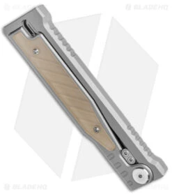 Reate Knives Reate EXO Double Edge Gravity Knife Titanium/Amber Ultem (3.75" Satin/SW ELMAX) -Knife Sale Shop Reate EXO DE Gravity Knife Ti Amber Ultem Satin BHQ 142274 jr side