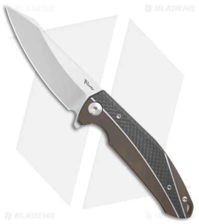 Reate Knives Reate K-1 Frame Lock Flipper Knife Carbon Fiber/Bronze Ti (3.8" Stonewash) 3 Reate Knives Reate K-1 Frame Lock Flipper Knife Carbon Fiber/Bronze Ti (3.8" Stonewash)