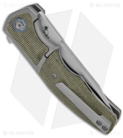 Reate Knives Reate Kirby Lambert Mini Crossroads Knife OD Green Micarta (3.3" Satin M390) -Knife Sale Shop Reate Kirby Lambert Mini Crossroads Knife OD Green Micarta 3in Satin M390 BHQ 143685 td side