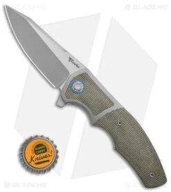 Reate Knives Reate Kirby Lambert Mini Crossroads Knife OD Green Micarta (3.3" Satin M390) -Knife Sale Shop Reate Kirby Lambert Mini Crossroads Knife OD Green Micarta 3in Satin M390 BHQ 143685 td size