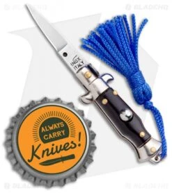 SKM Italian Stiletto Keychain Automatic Knife Black/Blue (1.125" Satin) -Knife Sale Shop SKM Italian Stiletto Keychain Auto Black Blue Satin BHQ 102944 jr bottlecap