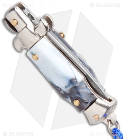 SKM Italian Stiletto Keychain Automatic Knife Marble/Blue (1.125" Satin) 5 SKM Italian Stiletto Keychain Automatic Knife Marble/Blue (1.125" Satin) - Image 3