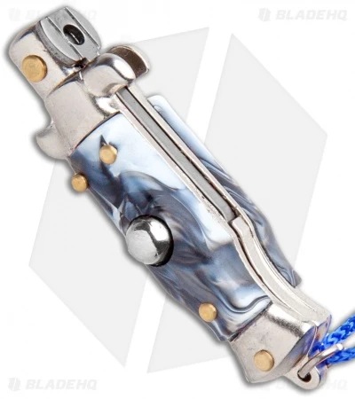 SKM Italian Stiletto Keychain Automatic Knife Marble/Blue (1.125" Satin) 4 SKM Italian Stiletto Keychain Automatic Knife Marble/Blue (1.125" Satin) - Image 2