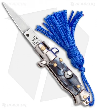 SKM Italian Stiletto Keychain Automatic Knife Marble/Blue (1.125" Satin) 3 SKM Italian Stiletto Keychain Automatic Knife Marble/Blue (1.125" Satin)