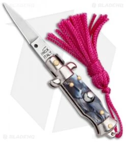 SKM Italian Stiletto Keychain Automatic Knife Marble/Pink (1.125" Satin)
