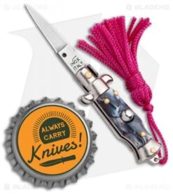 SKM Italian Stiletto Keychain Automatic Knife Marble/Pink (1.125" Satin) -Knife Sale Shop SKM Italian Stiletto Keychain Auto Marble Pink Satin BHQ 102938 jr bottlecap