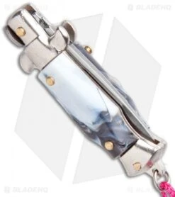 SKM Italian Stiletto Keychain Automatic Knife Marble/Pink (1.125" Satin) -Knife Sale Shop SKM Italian Stiletto Keychain Auto Marble Pink Satin BHQ 102938 jr side