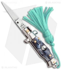 SKM Italian Stiletto Keychain Automatic Knife Marble/Teal (1.125" Satin)