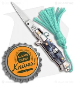 SKM Italian Stiletto Keychain Automatic Knife Marble/Teal (1.125" Satin) -Knife Sale Shop SKM Italian Stiletto Keychain Auto Marble Teal Satin BHQ 102943 jr bottlecap