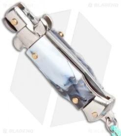 SKM Italian Stiletto Keychain Automatic Knife Marble/Teal (1.125" Satin) -Knife Sale Shop SKM Italian Stiletto Keychain Auto Marble Teal Satin BHQ 102943 jr side