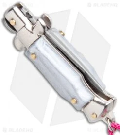 SKM Italian Stiletto Keychain Automatic Knife Silver/Pink (1.125" Satin) -Knife Sale Shop SKM Italian Stiletto Keychain Auto Silver Pink Satin BHQ 102939 jr side