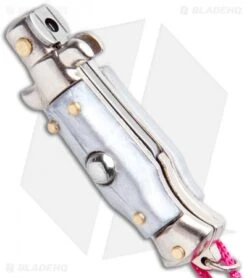 SKM Italian Stiletto Keychain Automatic Knife Silver/Pink (1.125" Satin) -Knife Sale Shop SKM Italian Stiletto Keychain Auto Silver Pink Satin BHQ 102939 jr spine