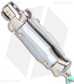 SKM Italian Stiletto Keychain Automatic Knife Silver/Teal (1.125" Satin) 8 SKM Italian Stiletto Keychain Automatic Knife Silver/Teal (1.125" Satin) -Knife Sale Shop SKM Italian Stiletto Keychain Auto Silver Teal Satin BHQ 102942 jr side