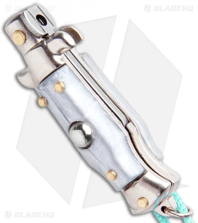SKM Italian Stiletto Keychain Automatic Knife Silver/Teal (1.125" Satin) 4 SKM Italian Stiletto Keychain Automatic Knife Silver/Teal (1.125" Satin) - Image 2