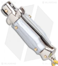 SKM Italian Stiletto Keychain Automatic Knife Silver/Yellow (1.125" Satin) -Knife Sale Shop SKM Italian Stiletto Keychain Auto Silver Yellow Satin BHQ 102940 jr side